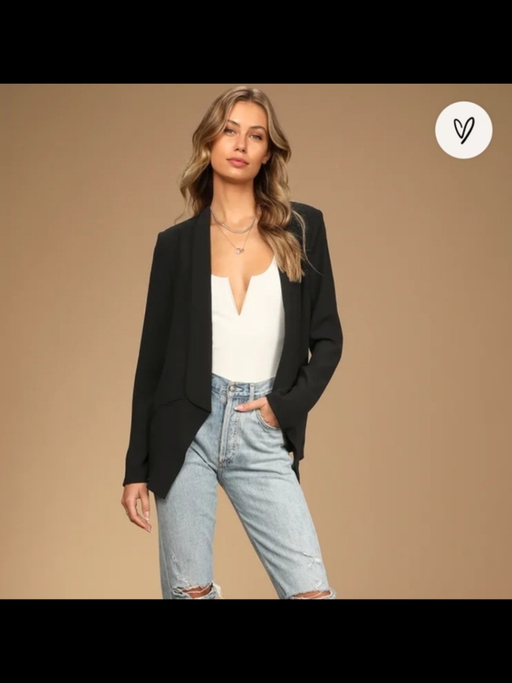 Classic Black Open-Front Lightweight Blazer Jacket